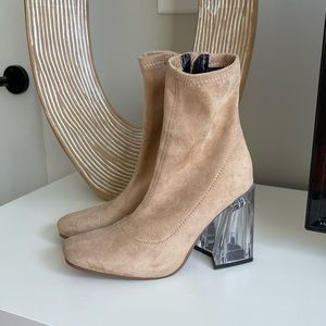 Beige/Tan Seude Glass Heel Bootie